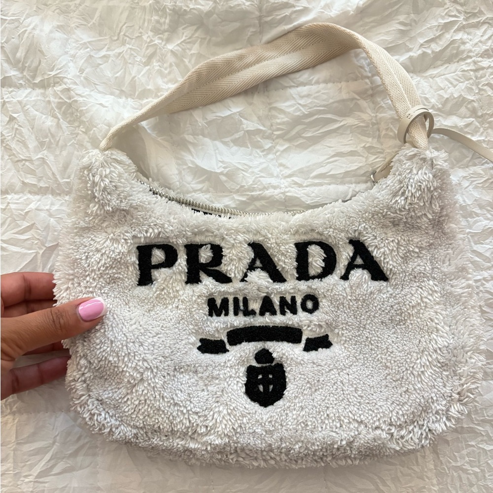 Prada Cream Terry Cloth Shoulder Bag